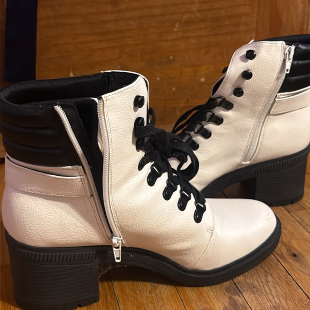 Stylish White and Black Women's Combat Boots